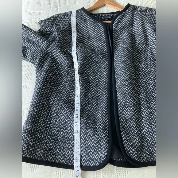 KASPER Black & White Silk and Cotton Blend Open Front Blazer Size 18W - Picture 9 of 12
